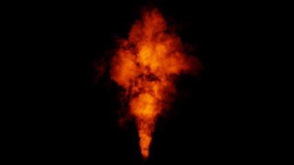 Fire explosion chemistry experiment smoke on isolated black background. Abstract texture overlays. Design element.
