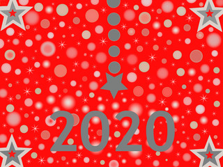 Año Nuevo 2020, fondo rojo con circulos degradados, resto tonalidad plateada