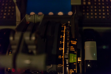 Airplane buttons in the cockpit simulator - obrazy, fototapety, plakaty
