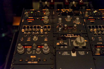 Airplane buttons in the cockpit simulator