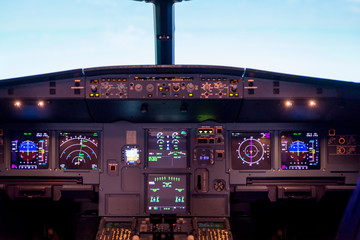 Airplane buttons in the cockpit simulator