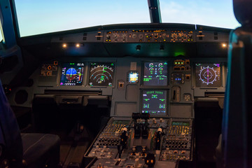 Airplane buttons in the cockpit simulator