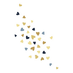 Vector background with small gold and blue hued hearts isolated on white. Romantic art for Valentine Day. Love hearty backdrop.