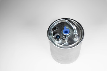 Fuel system element. New fuel filter on a gray gradient background