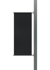 Empty Single Black Lamp Post Banner. 33.3x78.7", 85x200cm Standard Size. 3D Mockup Isolated on White Background.