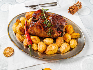 New Year table with different dishes and drinks