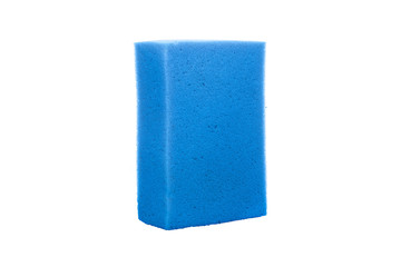 Blue cleaning sponge. Cleaning Products and Supplies. Isolated white background
