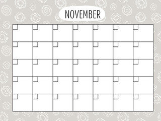 November. Universal Monthly Planner Template