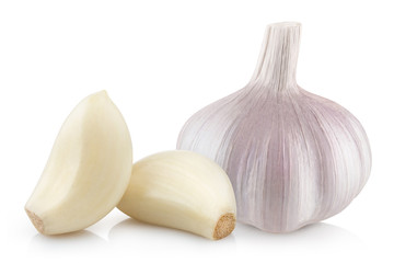 Ripe garlic with cloves, isolated on white background