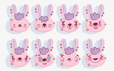 emojis kawaii cartoon faces cute pink rabbit