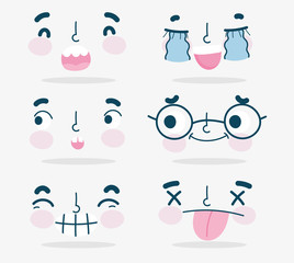 emojis kawaii cartoon faces human expressions set