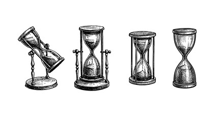 Ink sketch of vintage hourglasses. © alhontess
