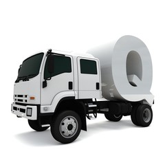 3D illustration of truck with letter Q