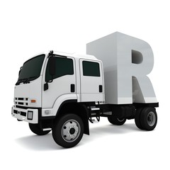 3D illustration of truck with letter R