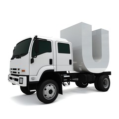 3D illustration of truck with letter U