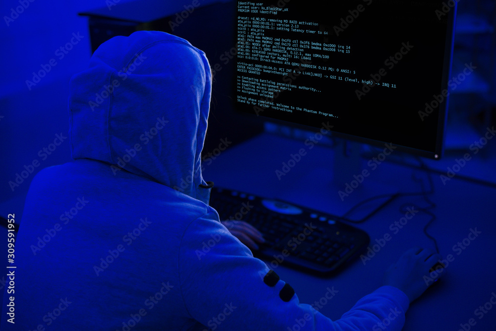 Fototapete Cyber attack concept. Hacker using computer with html code