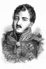 Prince Jozef Poniatowski, Marshal of the empire. General of Napoleonic wars. 1763-1813. Antique illustration. 1890.