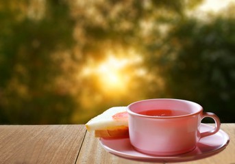 cup of tea on wooden table