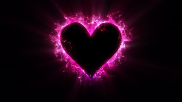 Pink magenta color glowing burning heart shape Valentine's Day love card. Vivid colored smoke flame. Romantic lovely logo copy space animation. Isolated on black alpha copyspace 4k 60fps