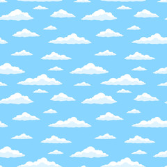 Cartoon blue sky wish clouds. Seamless pattern. Texture for fabric, wrapping, wallpaper. Decorative print.