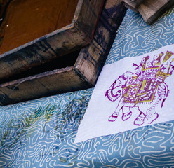 Batik block printing workshop showing traditional design
