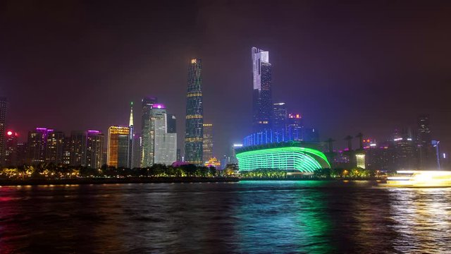 Guangzhou motorboats on Pearl river in China timelapse zoom out