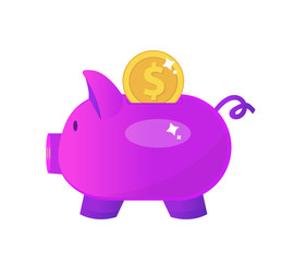 Piggy bank icon, flat design. Pig moneybox isolated on white background. Vector illustration, clip art