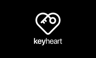 Black White key heart logo design template
