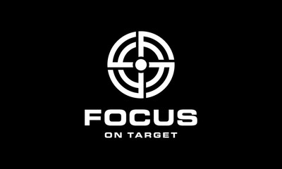 Black initial letter F with focus target logo design concept - obrazy, fototapety, plakaty