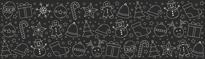 Beautiful Christmas decoration with festive icons. Banner. Vector