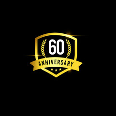 60 Years Anniversary Gold Emblem Old Design Logo Vector Template Illustration