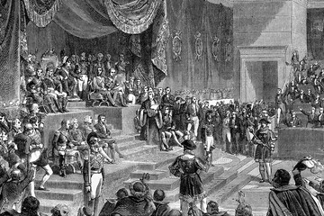 Royal session 4th June 1814 in the palais Bourbon, Paris, France. Antique illustration. 1890. - obrazy, fototapety, plakaty
