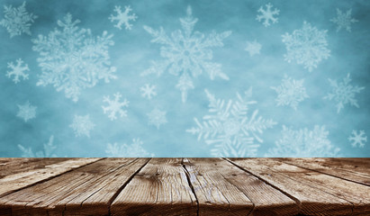 Empty old wooden table background - christmas background