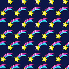 Fairytale seamless pattern. Cute  comet with rainbow tail.Vector illustration