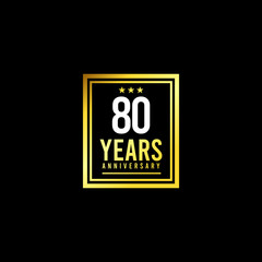 80 Years Anniversary Gold Square Design Logo Vector Template Illustration