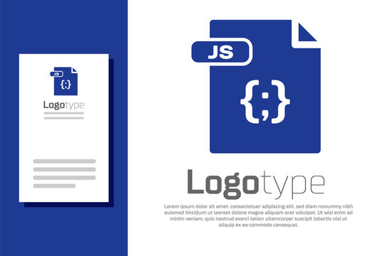 Blue JS file document. Download js button icon isolated on white background. JS file symbol. Logo design template element. Vector Illustration