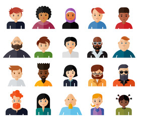 Set of people avatar flat design icons. Collection of avatars related to various types of people face.