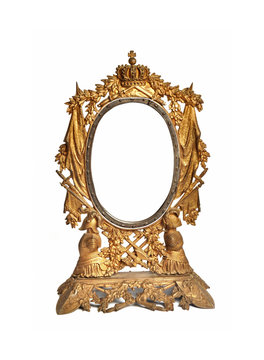Antique mirror isolated. Golden antique mirror isolated on white background