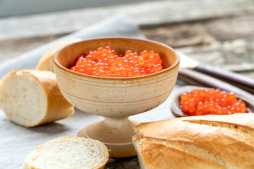 Fototapeta na wymiar Red caviar on a plate. Seafood