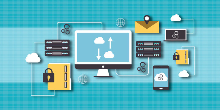 Cloud storage web banner. Cloud technology, data storage 