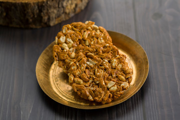 Peanuts brittle or groundnut chikki with jaggery or gachak