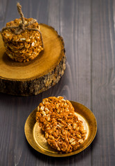 Peanuts brittle or groundnut chikki with jaggery or gachak