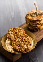 Peanuts brittle or groundnut chikki with jaggery or gachak