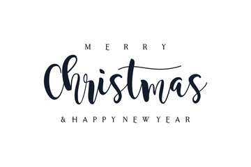 Merry Christmas and Happy New Year Text Lettering Handwritten Calligraphy isolated on white background. Greeting Card Vector Illustration