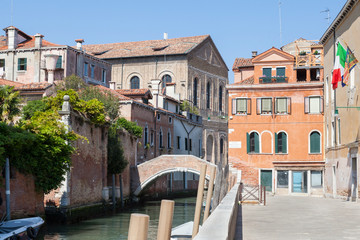 Fototapeta na wymiar Scuola Grande della Misericordia and Ponte Molin de la Rocheta, Cannaregio, Venice, Veneto, Italy