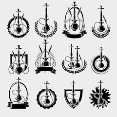 Hookah labels and elements set. Collection icon hookah. Vector