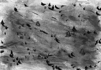 White and black creamy smudges and black dots horizontal abstract painting mixed grunge