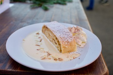 German traditional Apfel strudel dessert