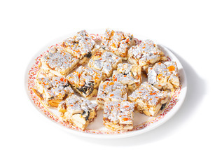 Indian Sweet Food Sugar Free Dry Fruits Isolated on White Background