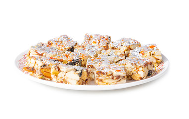 Indian Sweet Food Sugar Free Dry Fruits Isolated on White Background